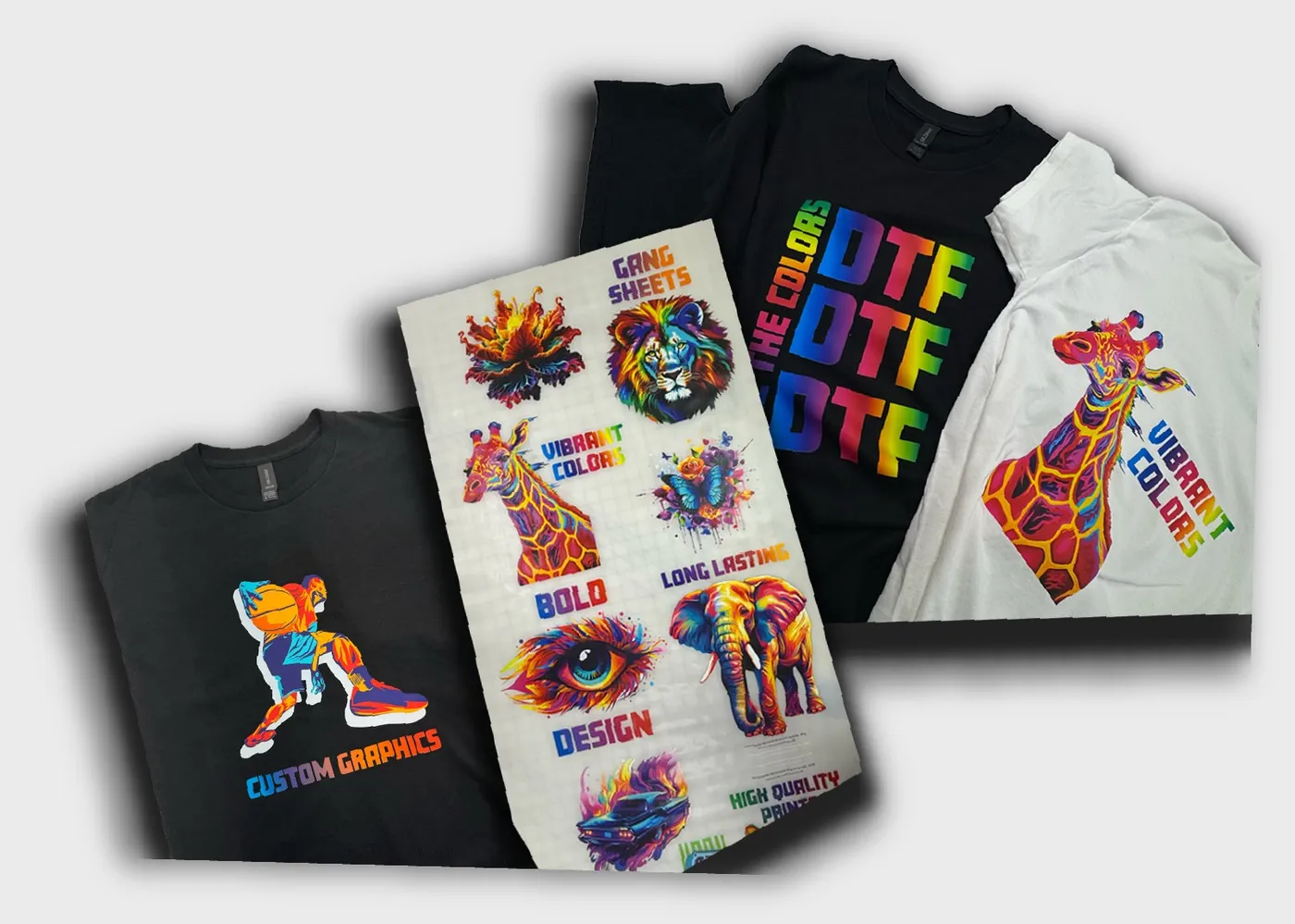 Custom DTF – Full-color transfers and tees
