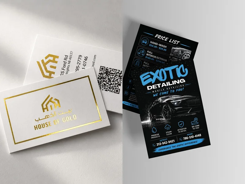 House of Gold business cards and Exotic Detailing flyers