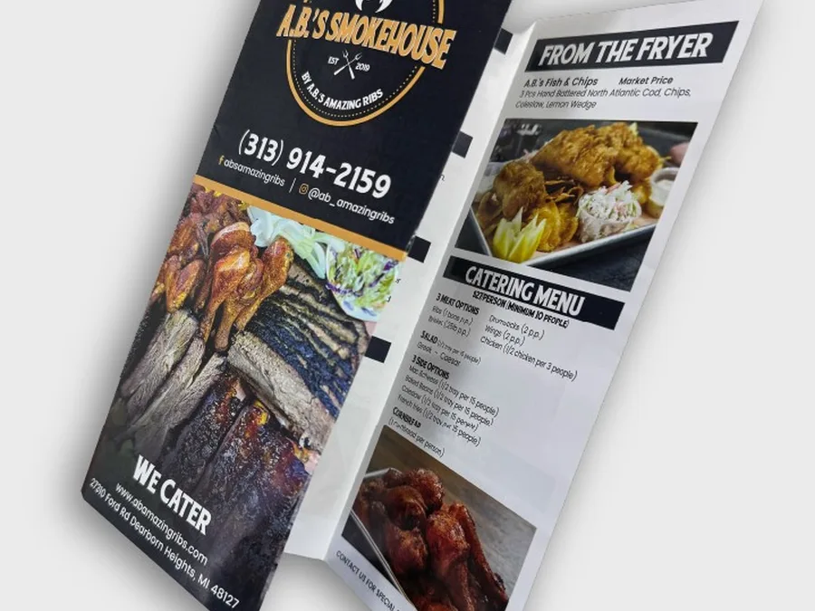AB's Smokehouse brochure menu